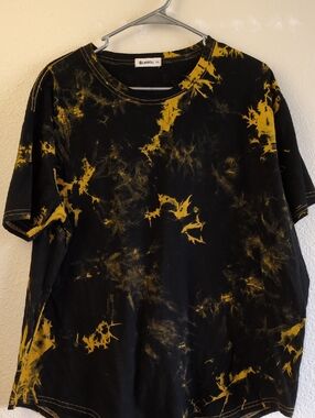 Kliegou Black and Yellow Tie-Dye Short Sleeve Men’s Tee Size XXL
